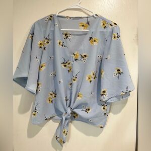 Lush Floral Top with Tie Front